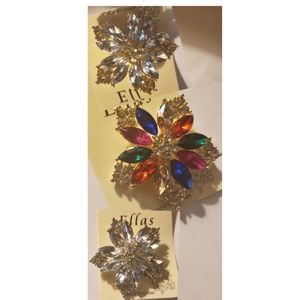 Ellias rhinestone lapel pins/brooches. 3 avail.  New